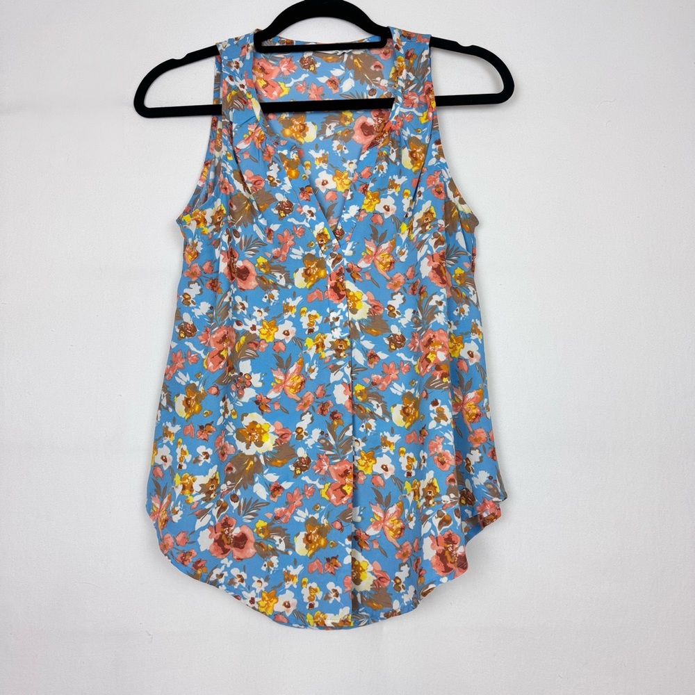 Lush Floral Tank Top - Sky Blue and Coral